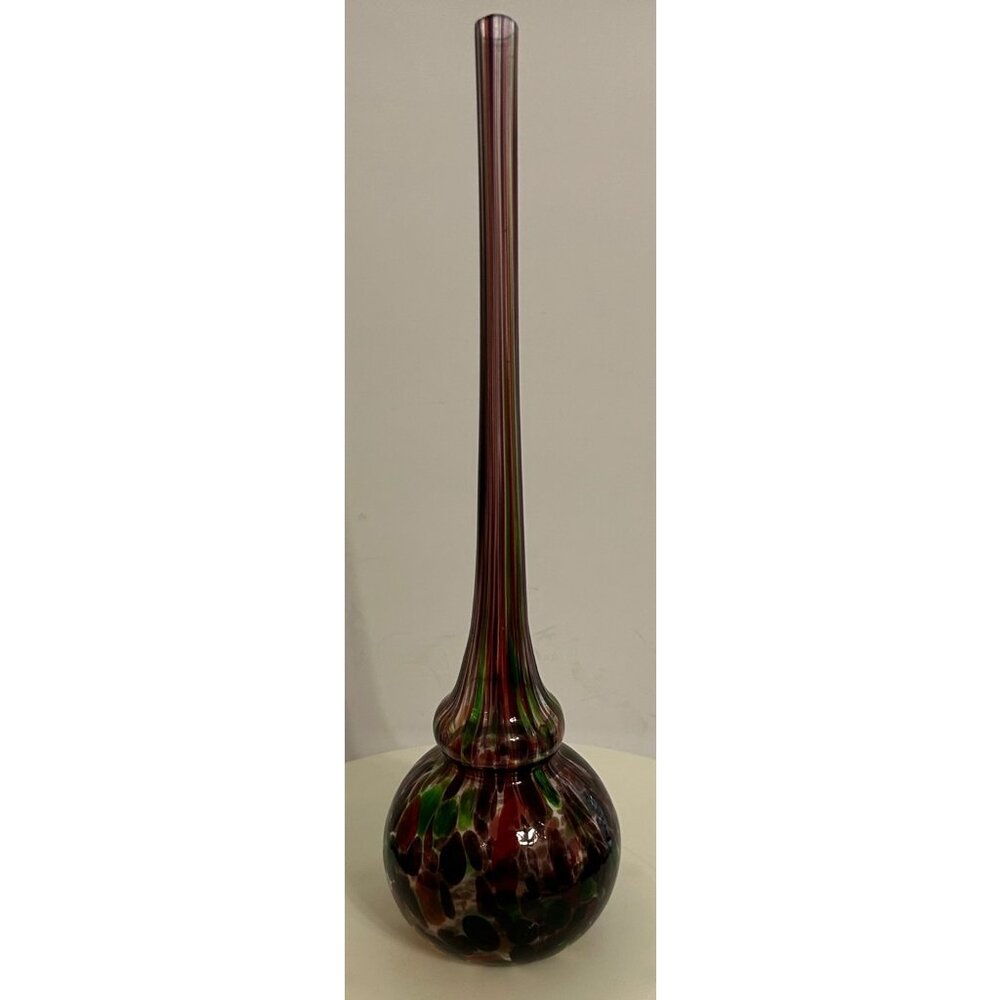 Hand Blown Murano Style Glass Bud Vase w/ Long Neck Multicolor Confetti Stretch - Picture 6 of 7